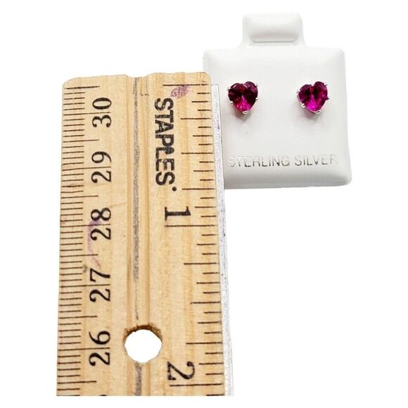 Sterling Silver 925 Pink CZ Heart Shaped Stud Earrings Valentines - Picture 8 of 8